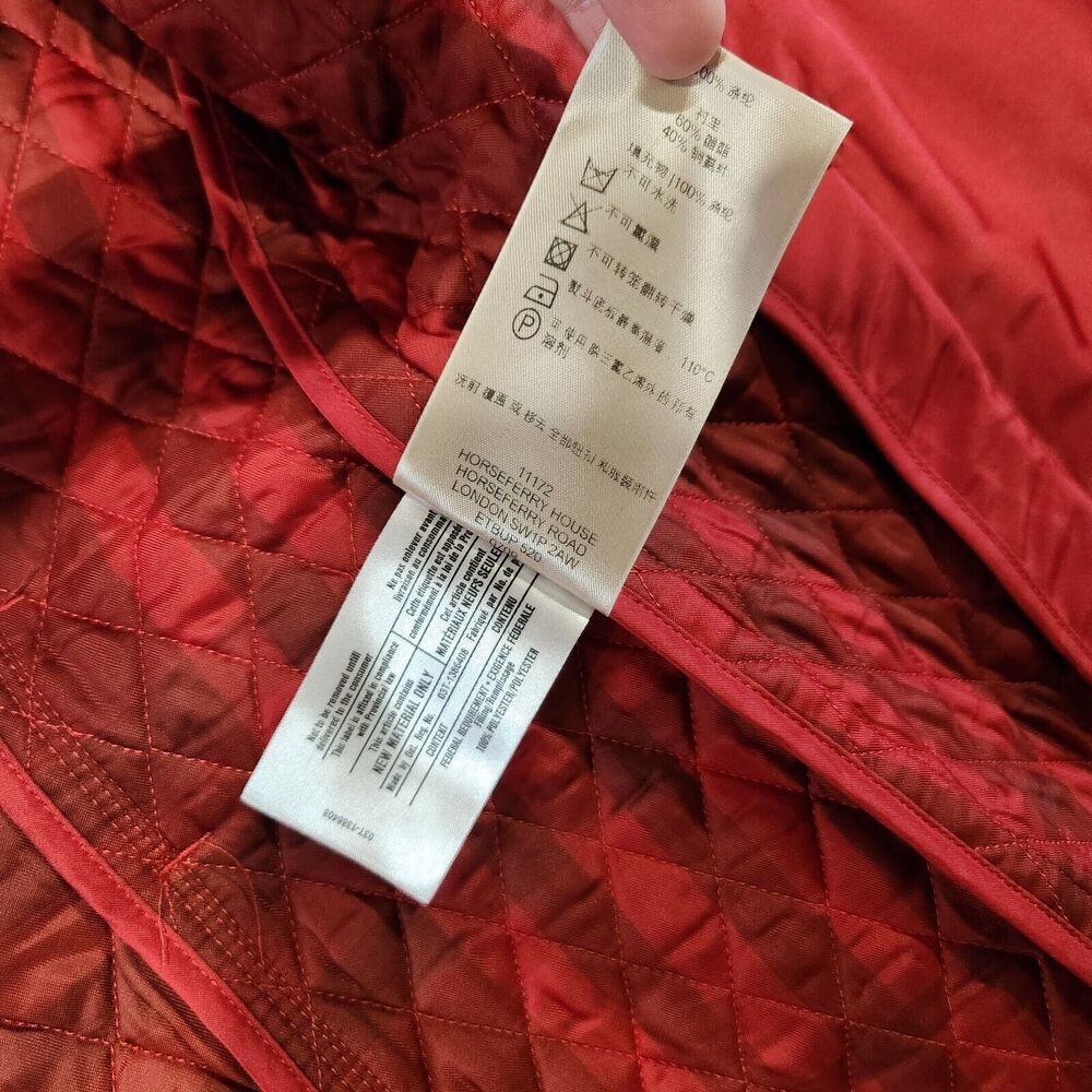 Burberry London Womens Size US‎ 10 UK 12 Quilted Red Belted Button Up Jacket - Picture 13 of 16